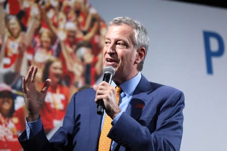 2020 Democratic U.S. presidential candidate and New York City Mayor Bill de Blasio speaks during the Presidential Gun Sense Forum in Des Moines