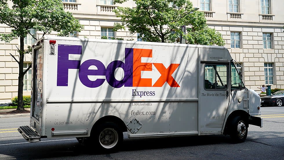 A Fed Ex truck is seen in downtown Washington, D.C., on Thursday, August 5, 2021.