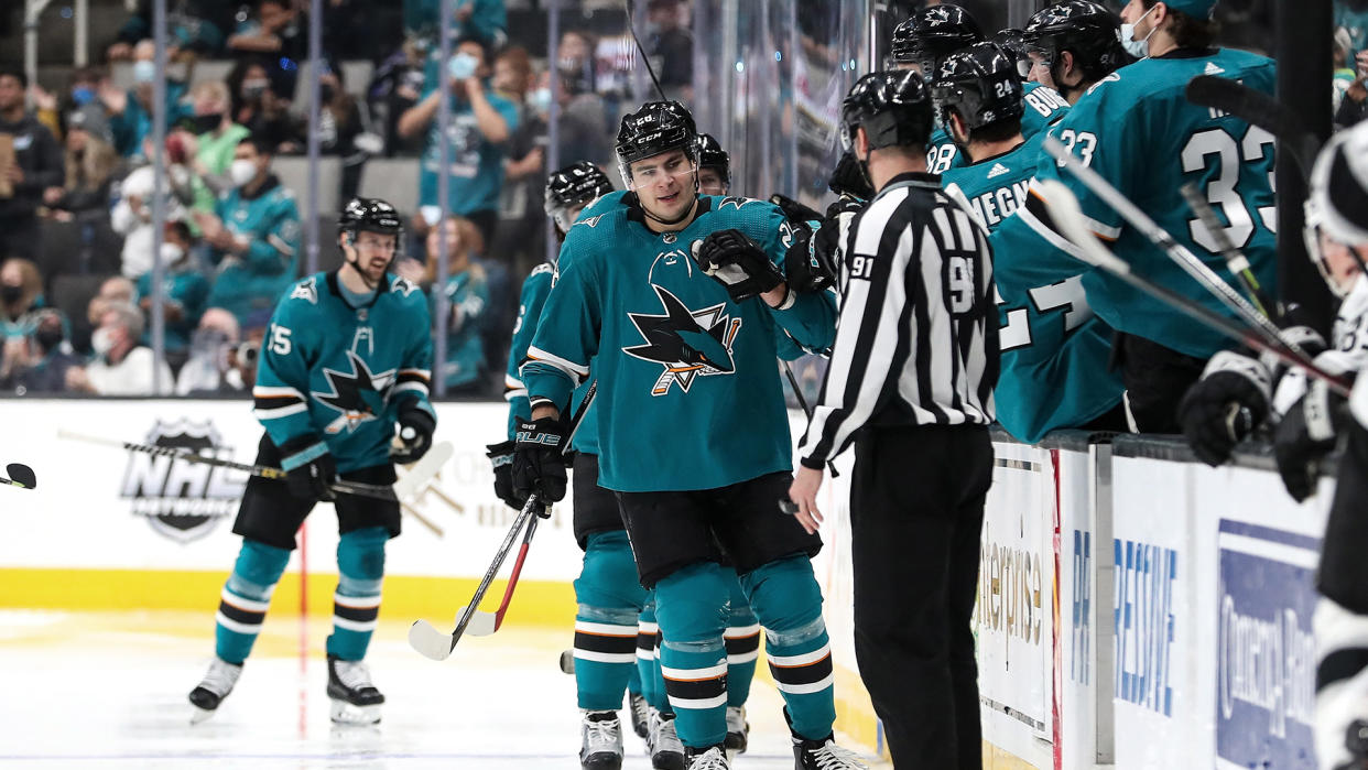 Timo Meier was unstoppable on Monday. (Photo by Kavin Mistry/NHLI via Getty Images)