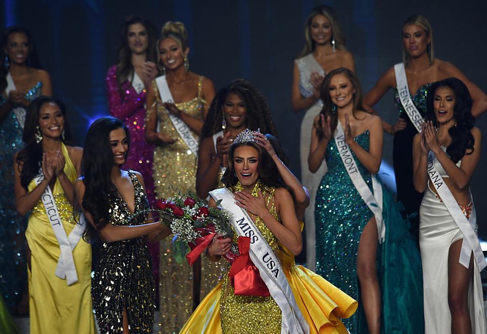 Utah’s Noelia Voigt is crowned Miss USA 2023 at the Grand Sierra Resort in Reno, Nev. on Sept. 29, 2023.
