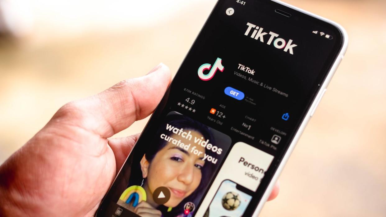 in this photo illustration the tiktok logo in app store seen