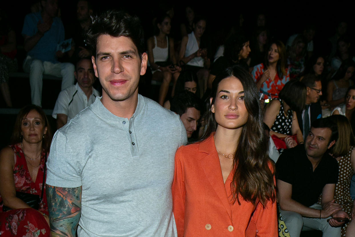 MADRID, SPAIN - JULY 07: (L-R) Diego Matamoros and Estela Grande attend the Andres Sarda fashion show during the Mercedes Benz Fashion Week Autumn/Winter 2019-2020 on July 07, 2019 in Madrid, Spain. (Photo by Paolo Blocco/Getty Images)