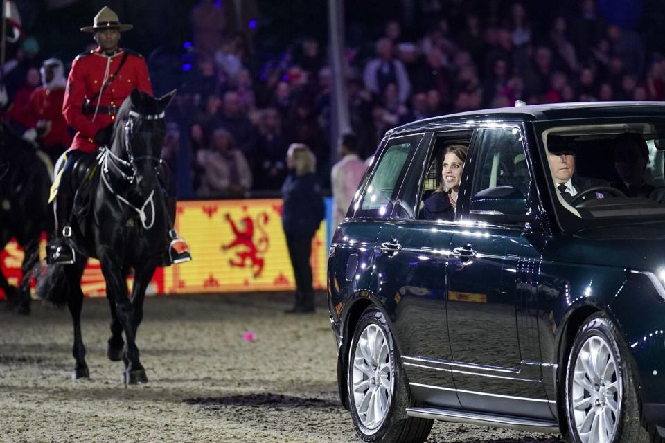 Princess Beatrice departs from the charity preview night of A Gallop Through History Platinum Jubilee celebration