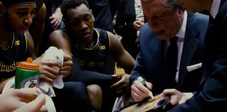 Brian James draws up The Play. (Photo via Northwestern Athletics/Studio N)