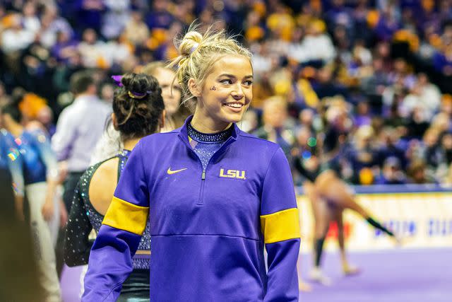 <p>John Korduner/Icon Sportswire via Getty</p> LSU Tigers gymnast Olivia Dunne during a meet between the LSU Tigers