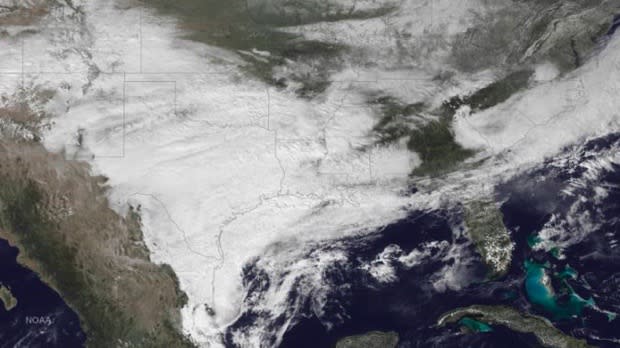 The weather system bringing winter weather to parts of the western and southern U.S. is seen in a NOAA GOES East satellite image taken at 2:45pm ET (19:45GMT) February 23, 2015. An ice storm that hit wide parts of Texas and neighboring states on Monday knocked out power to thousands of people, led to hundreds of traffic accidents and caused nearly 1,500 flight cancellations nationwide.   REUTERS/NOAA/Handout via Reuters  (UNITED STATES - Tags: SCIENCE TECHNOLOGY ENVIRONMENT) FOR EDITORIAL USE ONLY. NOT FOR SALE FOR MARKETING OR ADVERTISING CAMPAIGNS. THIS IMAGE HAS BEEN SUPPLIED BY A THIRD PARTY. IT IS DISTRIBUTED, EXACTLY AS RECEIVED BY REUTERS, AS A SERVICE TO CLIENTS - TM3EB2N18I101