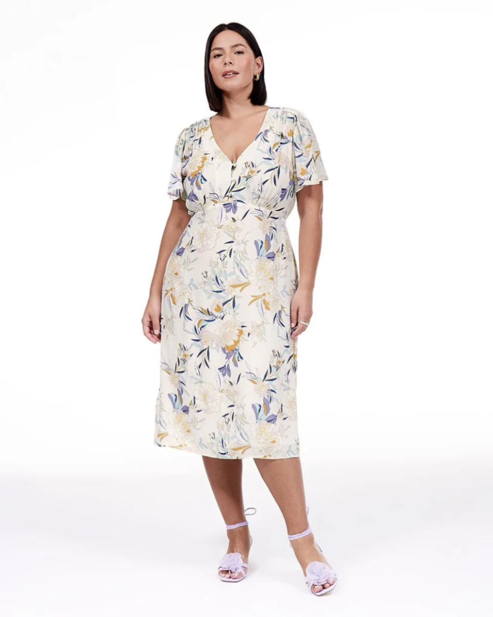 Woven Printed Dress with Short Sleeves and Front Buttons