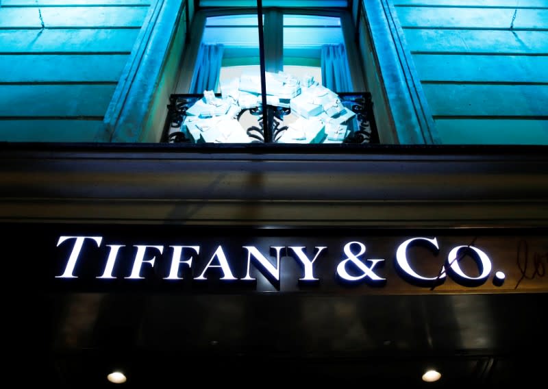 A Tiffany & Co. logo is seen outside a store in Paris