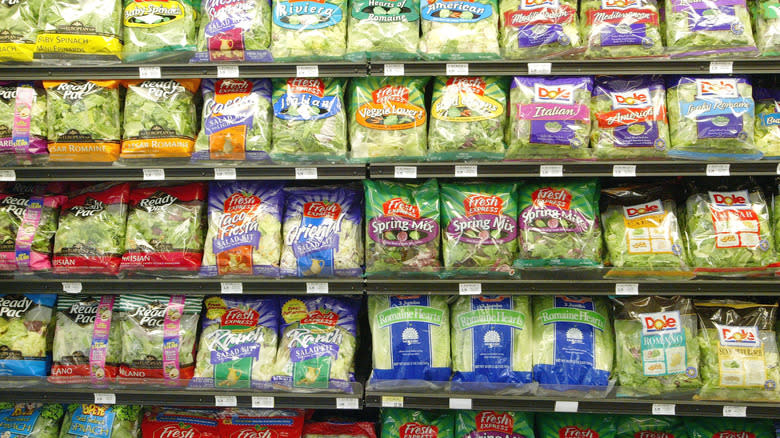 bagged salads on shelves