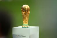 <p>The biggest prize in football: FIFA World Cup trophy. (Photo by Robbie Jay Barratt – AMA/Getty Images) </p>