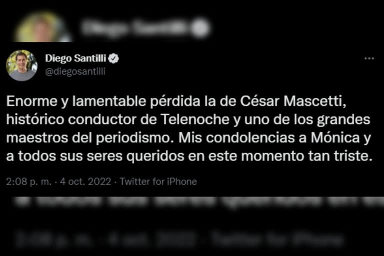 Diego Santilli despidió a César Mascetti (Captura Twitter)
