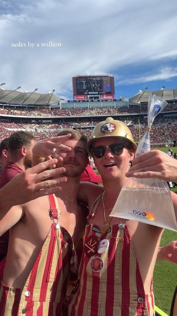 Florida State student junior Jack Henyecz and his pet gold fish, Garnet, have been a main fixture at Florida State home and away football games this season. The fish has been popular amongst fans and even players.