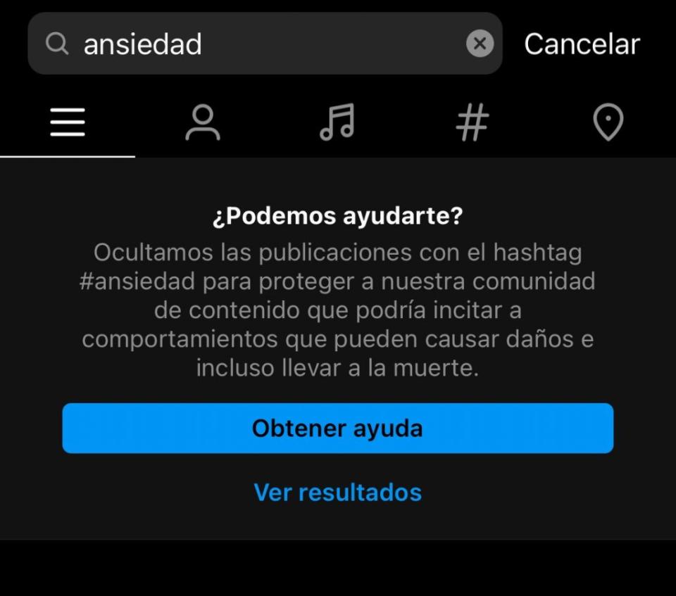 Buscador de Instagram: ansiedad. 