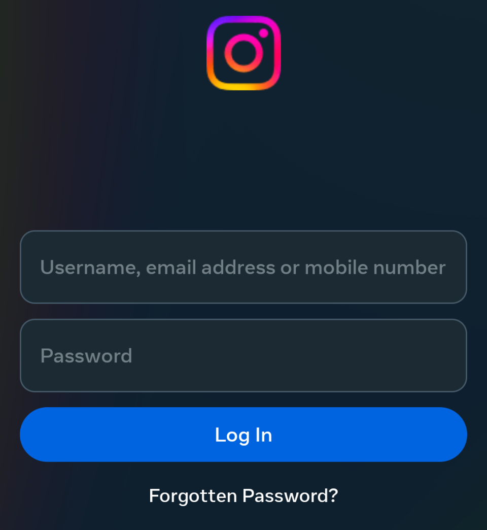 The Instagram account login page within the Threads app.