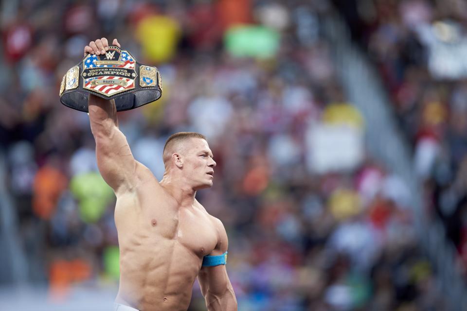 WWE Wrestling: WrestleMania 31: John Cena victorious in ring with belt during event at Levi's Stadium.
Santa Clara, CA 3/29/2015
CREDIT: Jed Jacobsohn (Photo by Jed Jacobsohn /Sports Illustrated via Getty Images)
(Set Number: X159445 TK1 )