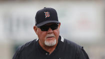 FILE - In this March 5, 2020, file photo, Detroit Tigers manager Ron Gardenhire watches during a spring training baseball game in Lakeland, Fla. Gardenhire announced his retirement prior to Detroit’s game against the Cleveland Indians on Saturday, Sept. 19,2020. (AP Photo/Carlos Osorio, File)