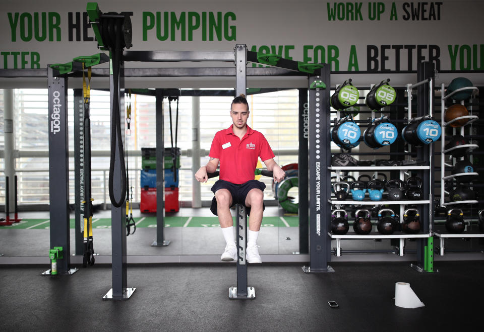 <p>Staff member Perrie Hinton-Davy at Clapham Leisure Centre, south London, readies the gym facilities, as they prepare for reopening on April 12 when further lockdown restrictions are eased in England. Picture date: Thursday April 8, 2021.</p>
