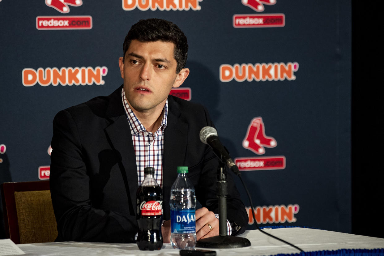 BOSTON, MA - JANUARY 15: Chief Baseball Officer Chaim Bloom of the Boston Red Sox addresses the media during a press conference addressing the departure of manager Alex Cora on January 15, 2020 at Fenway Park in Boston, Massachusetts. (Photo by Billie Weiss/Boston Red Sox/Getty Images)