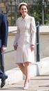 <p>The Duchess is ready for spring! Kate wore a cream Catherine Walker coat with a matching hat and pumps while attending an Easter Sunday mass in England with several other royals.</p>