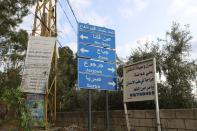 A street sign is seen near the village of of Ain Qana, Lebanon