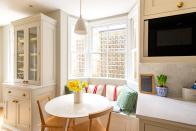 <p>Some late Victorian houses come with a long kitchen featuring a bay window midway down one wall. Here, it was factored into the kitchen layout and created the perfect opportunity for a petite dining area to enjoy that first cup of coffee in the morning, whilst also generating storage.</p><p>Pictured: A project by <a href="https://www.herringbonekitchens.com/" rel="nofollow noopener" target="_blank" data-ylk="slk:Herringbone Kitchens;elm:context_link;itc:0;sec:content-canvas" class="link ">Herringbone Kitchens</a></p><p><strong>• Read more: <a href="https://www.housebeautiful.com/uk/lifestyle/storage/g39924030/storage-ideas/" rel="nofollow noopener" target="_blank" data-ylk="slk:Storage ideas to banish clutter for good;elm:context_link;itc:0;sec:content-canvas" class="link ">Storage ideas to banish clutter for good</a></strong></p>