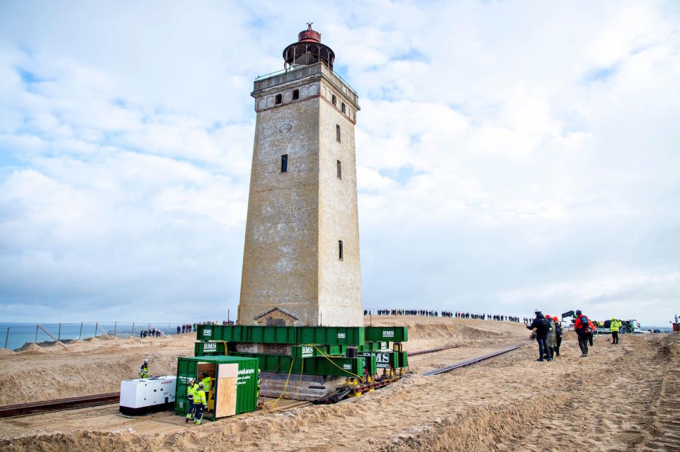 The lighthouse at Rubjerg Knude that is being moved away from the coastline (Picture: AFP/Getty)