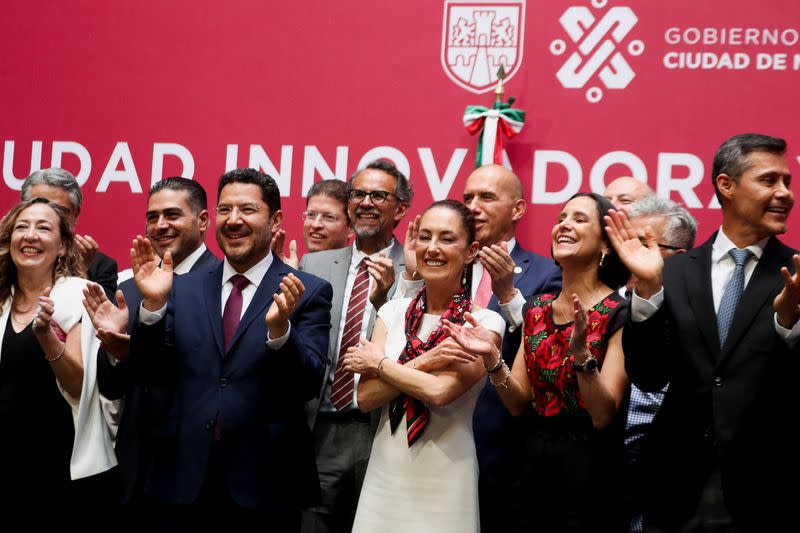 Outgoing Mexico City Mayor Claudia Sheinbaum holds a press conference in Mexico City