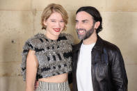 <p>Directeur artistique des collections femme chez Louis Vuitton, Nicolas Ghesquière a pris la pose aux bras de l'actrice Léa Seydoux. (Crédit Marc Piasecki/WireImage)</p> 