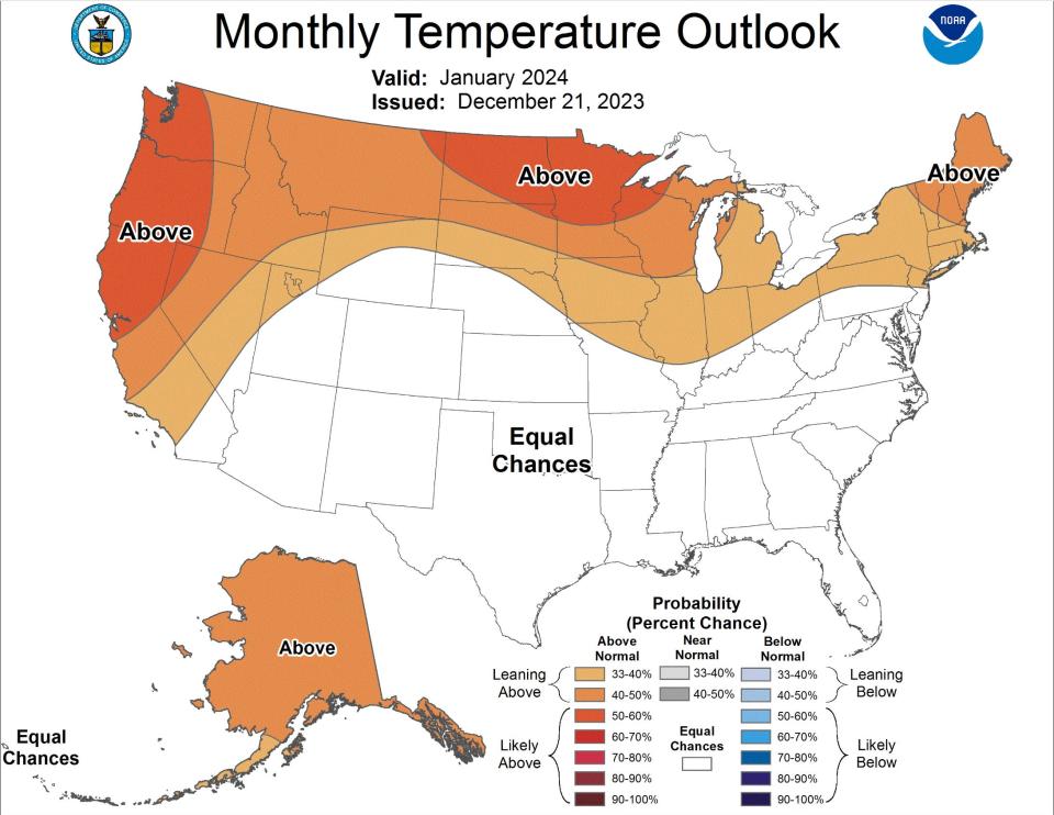 Temperatures are forecast to be warmer than normal across late December and into January.