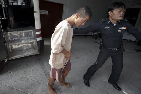Myanmar migrant worker Win Zaw Htun arrives at the Koh Samui Provincial Court, in Koh Samui, Thailand, July 8, 2015. REUTERS/Athit Perawongmetha