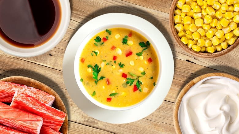 Corn chowder with ingredients