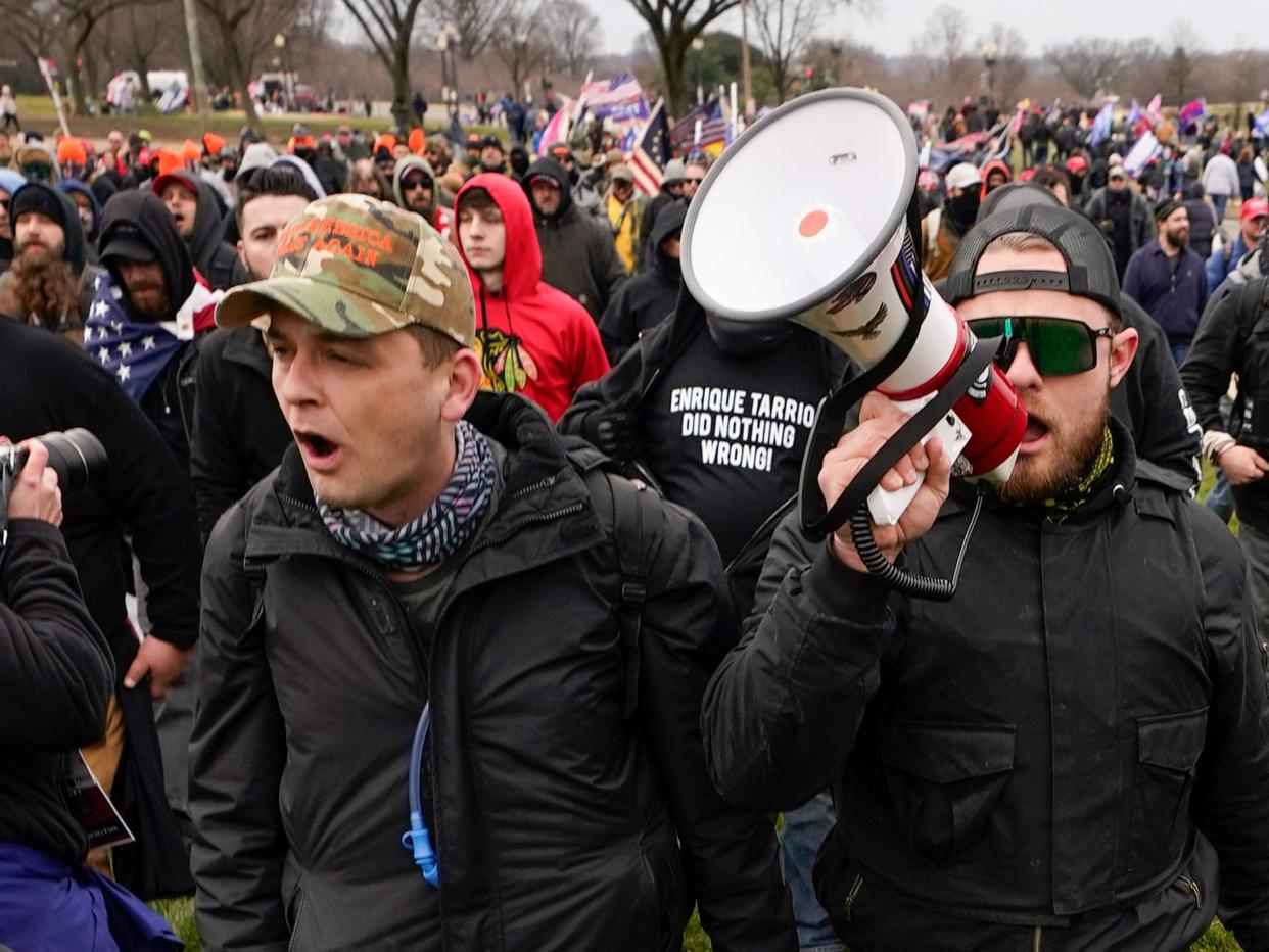 Accused Proud Boys Zachary Rehl, left, and Ethan Nordean, on Jan. 6, 2021 at the Capitol