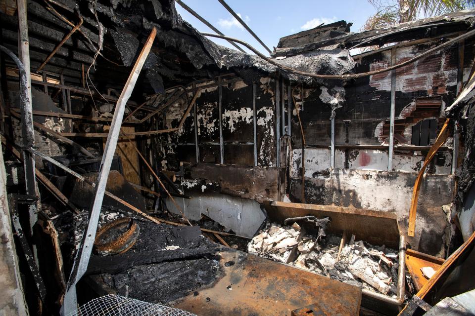 The kitchen where the fire appeared to have started which heavily damaged H.G. Rooster's in West Palm Beach Friday, June 26, 2020. A fire broke out just after 2:30 a.m on May 19. Roosters' owner, A.J. Wasson, said that he had lapsed on paying liability insurance for the building in order to keep paying his employees while the bar was closed due to state and local coronavirus restrictions. The fire was ruled accidental.