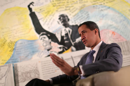 Venezuelan opposition leader Juan Guaido, who many nations have recognized as the country's rightful interim ruler, speaks during an interview with Reuters in Caracas, Venezuela, May 22, 2019. REUTERS/Manaure Quintero