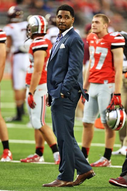 COLUMBUS, OH - SEPTEMBER 6: Braxton Miller #5 of the Ohio State Buckeyes walks on the field before the game against the Virginia Tech Hokies at Ohio Stadium on September 6, 2014 in Columbus, Ohio. Miller is redshirting the season after injuring his knee.(Photo by Jamie Sabau/Getty Images)