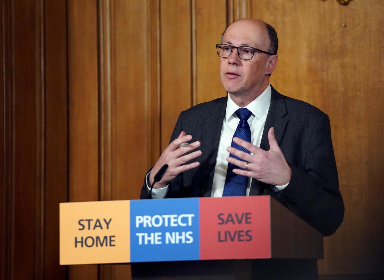 Downing Street handout photo of National Medical Director at NHS England Stephen Powis answering questions from the media via a video link during a media briefing in Downing Street, London, on coronavirus (COVID-19) (PA Media) (Pippa Fowles/Crown Copyright/10 Downing Street): PA Media