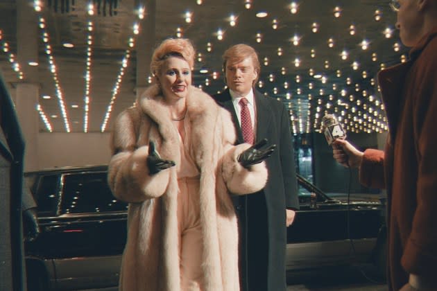 Maria Bakalova as Ivana Trump, Sebastian Stan as Donald Trump in 'The Apprentice.' - Credit: ?Mongrel Media/Courtesy Everett Collection