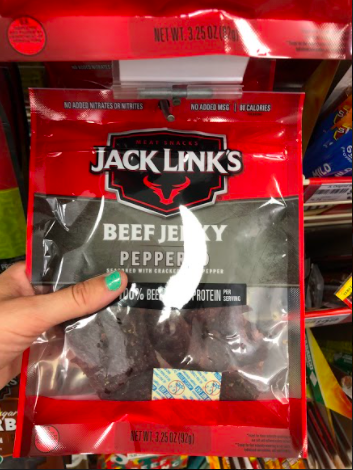 American-style beef jerky in red packaging