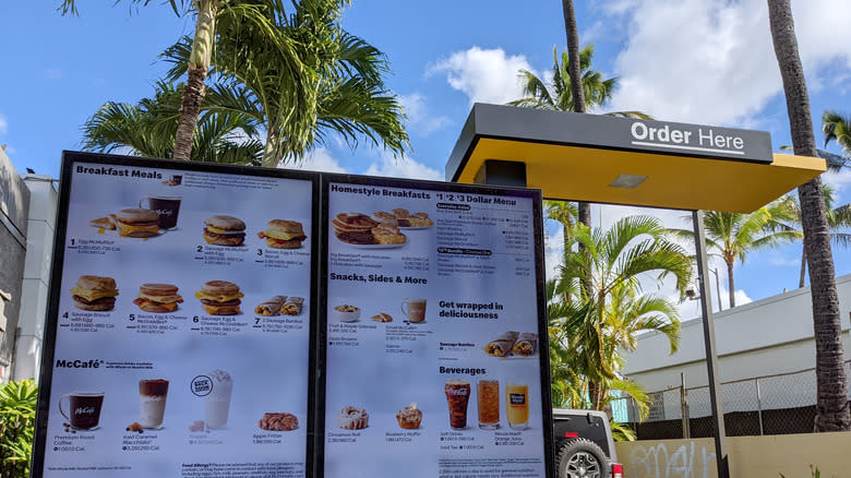 Menu at McDonald's drive-thru