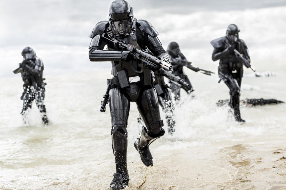 <p>This elite corps of Stormtroopers, set apart by their imposing height and sleek black armor, are the menacing minions of Krennic. Perhaps the movie will explain why we never see these troopers on screen in any other <i>Star Wars</i> installment. (Photo: Lucasfilm) </p>