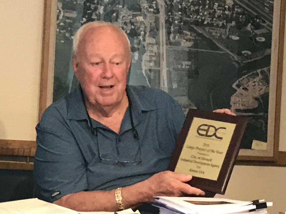 Hornell IDA CEO Jim Griffin holds an award from the New York State Economic Development Council for large scale economic development projects presented at the Council's annual meeting in Cooperstown, N.Y. The project it was awarded for was development of Alstom's Hornell site.