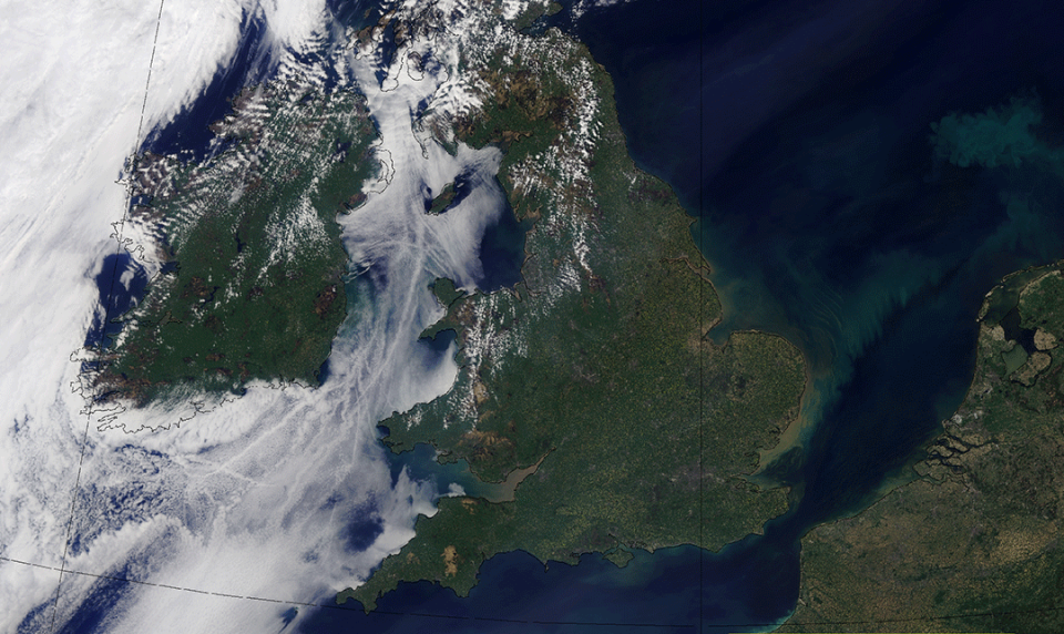 Satellite image of UK in May 2018 (Met Office)