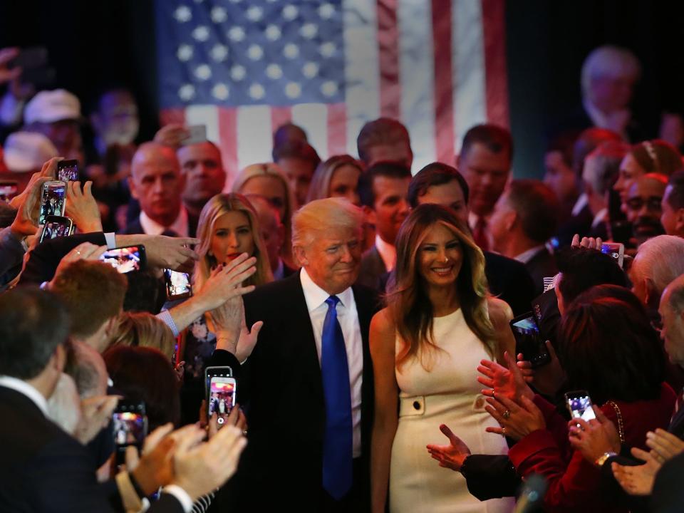 Donald Trump and Melania Trump celebrate winning the Indiana primary.