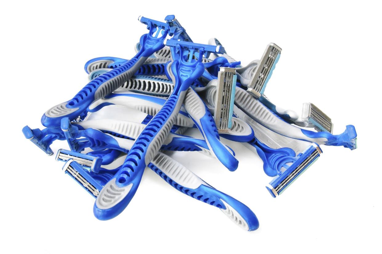 Used disposable plastic razors.