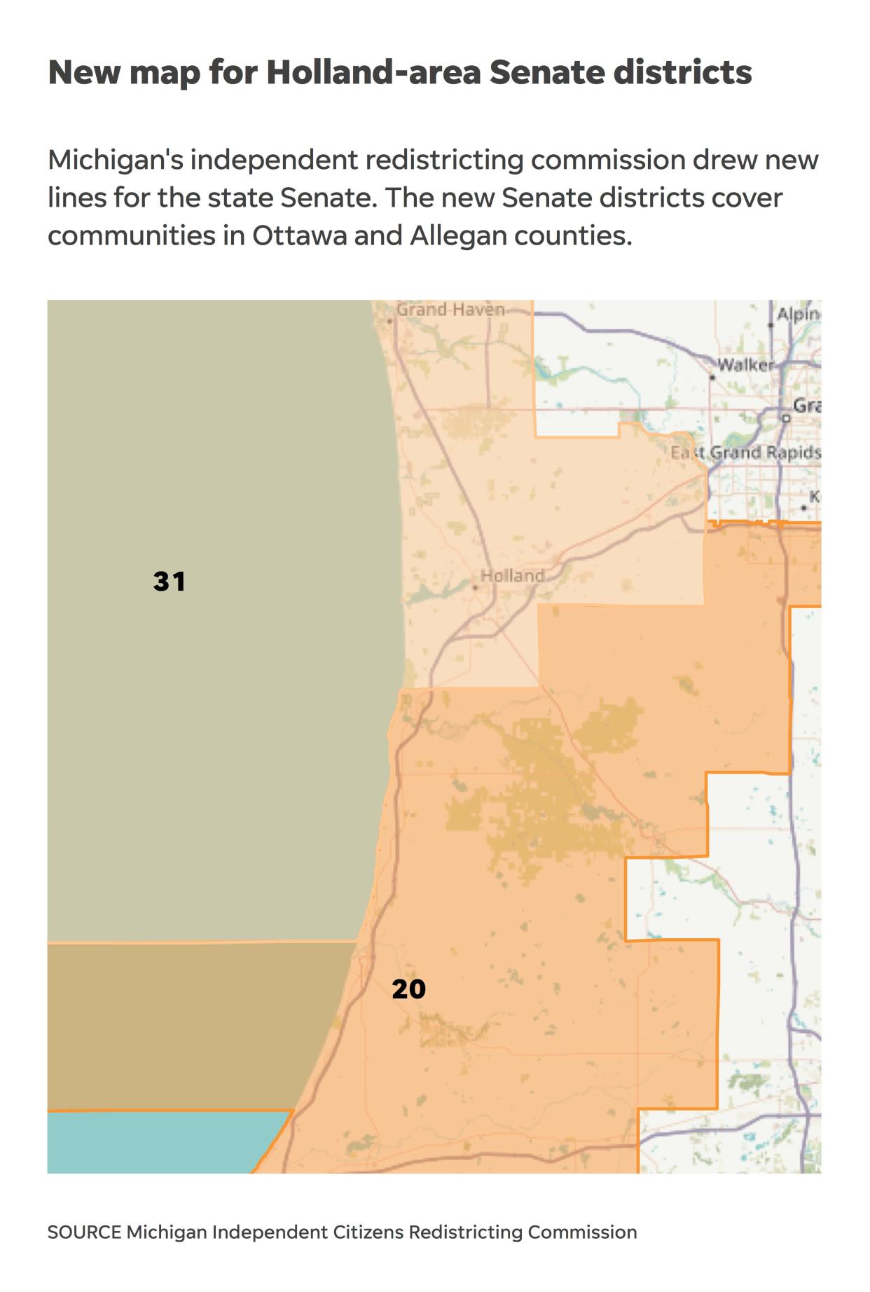 New Michigan Senate districts in the Holland area.