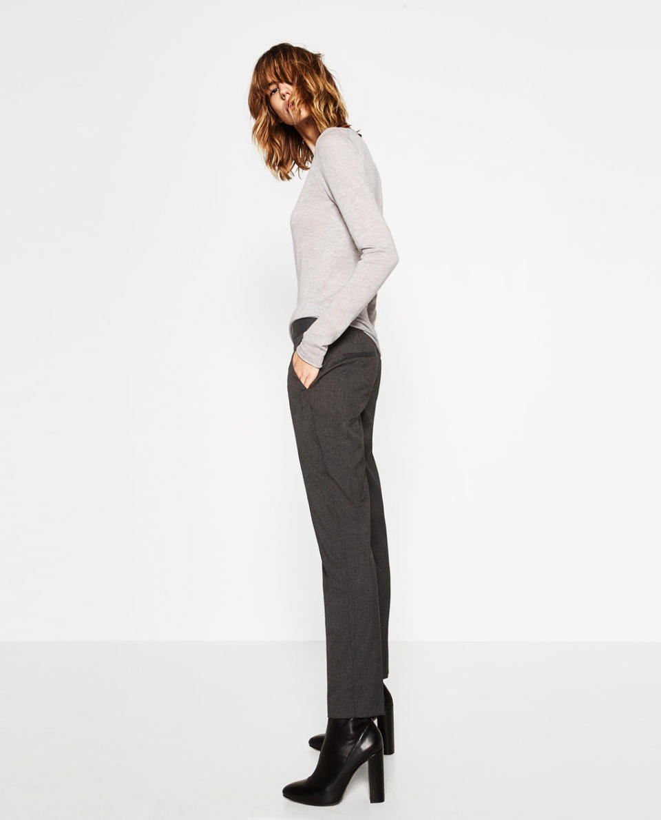 <p><a rel="nofollow noopener" href="http://www.zara.com/us/en/woman/trousers/view-all/mid-rise-skinny-trousers-c733898p3649004.html" target="_blank" data-ylk="slk:Mid-Rise Skinny Trousers, $30;elm:context_link;itc:0;sec:content-canvas" class="link ">Mid-Rise Skinny Trousers, $30</a></p> <ul> <strong>Related Articles</strong> <li><a rel="nofollow noopener" href="http://thezoereport.com/fashion/style-tips/box-of-style-ways-to-wear-cape-trend/?utm_source=yahoo&utm_medium=syndication" target="_blank" data-ylk="slk:The Key Styling Piece Your Wardrobe Needs;elm:context_link;itc:0;sec:content-canvas" class="link ">The Key Styling Piece Your Wardrobe Needs</a></li><li><a rel="nofollow noopener" href="http://thezoereport.com/beauty/makeup/anastasia-beverly-hills-lip-palette/?utm_source=yahoo&utm_medium=syndication" target="_blank" data-ylk="slk:Anastasia Beverly Hills’ Latest Launch Could Be The Next Cult Product;elm:context_link;itc:0;sec:content-canvas" class="link ">Anastasia Beverly Hills’ Latest Launch Could Be The Next Cult Product</a></li><li><a rel="nofollow noopener" href="http://thezoereport.com/fashion/style-tips/winter-layering-outfit-ideas/?utm_source=yahoo&utm_medium=syndication" target="_blank" data-ylk="slk:4 Fashion-Girl Layering Tricks That'll Actually Keep You Warm This Winter;elm:context_link;itc:0;sec:content-canvas" class="link ">4 Fashion-Girl Layering Tricks That'll Actually Keep You Warm This Winter</a></li></ul>