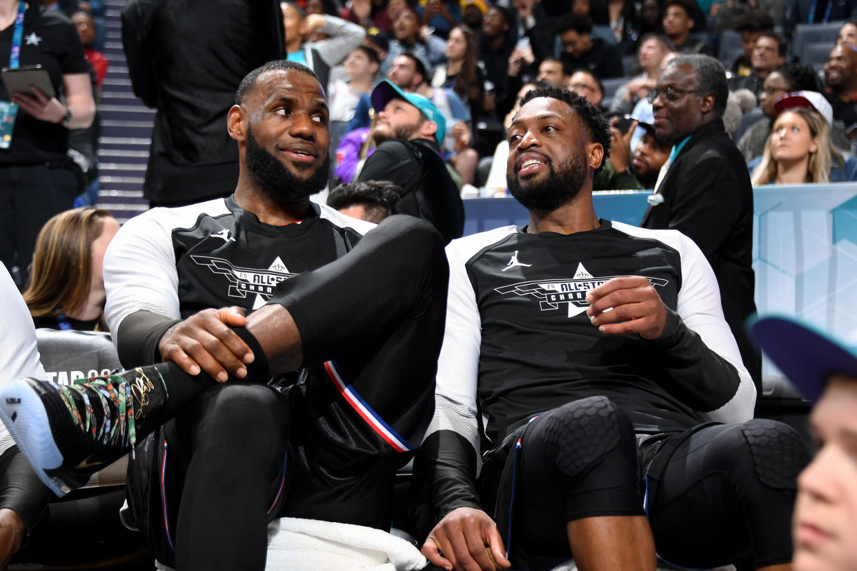 LeBron James and Dwyane Wade gave Miami Heat fans a bit of nostalgia when they connected for an alley-oop in Wade’s final All-Star Game. (Getty)