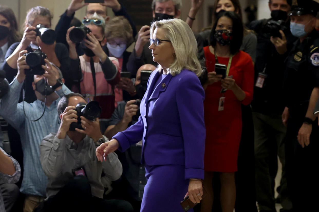 U.S. Representative Liz Cheney (R-WY) arrives to speak to reporters after her removal as chair of the House Republican Conference on Capitol Hill in Washington on May 12, 2021. (Jonathan Ernst/Reuters)