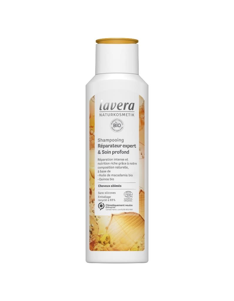 6,90 € les 250 ml<br><p>A base d'huile de macadamia très nourrissante, il lave autant qu'il soigne.</p><br><a href="https://www.mademoiselle-bio.com/shampooing-reparateur-expert-soin-profond-lavera.html" rel="nofollow noopener" target="_blank" data-ylk="slk:Acheter;elm:context_link;itc:0;sec:content-canvas" class="link ">Acheter</a><br><a href="https://www.elle.fr/Beaute/Cheveux/Tendances/Low-poo-10-shampoings-tout-doux-pour-nos-cheveux#xtor=AL-541" rel="nofollow noopener" target="_blank" data-ylk="slk:Voir la suite des photos sur ELLE.fr;elm:context_link;itc:0;sec:content-canvas" class="link ">Voir la suite des photos sur ELLE.fr</a><br><h3> A lire aussi </h3><ul><li><a href="https://www.elle.fr/Beaute/Cheveux/Tendances/reverse-shampoo-2971756#xtor=AL-541" rel="nofollow noopener" target="_blank" data-ylk="slk:Vous ne vous laverez plus jamais les cheveux de la même manière;elm:context_link;itc:0;sec:content-canvas" class="link ">Vous ne vous laverez plus jamais les cheveux de la même manière</a></li><li><a href="https://www.elle.fr/Beaute/Cheveux/Tendances/apres-shampoing-2941966#xtor=AL-541" rel="nofollow noopener" target="_blank" data-ylk="slk:Se laver les cheveux à l'après-shampoing : on y va ?;elm:context_link;itc:0;sec:content-canvas" class="link ">Se laver les cheveux à l'après-shampoing : on y va ? </a></li><li><a href="https://www.elle.fr/Beaute/News-beaute/Soins/Cleansing-reduction-et-si-on-arretait-de-se-doucher-tous-les-jours-2877644#xtor=AL-541" rel="nofollow noopener" target="_blank" data-ylk="slk:Cleansing reduction : et si on arrêtait de se doucher tous les jours ?;elm:context_link;itc:0;sec:content-canvas" class="link ">Cleansing reduction : et si on arrêtait de se doucher tous les jours ?</a></li><li><a href="https://www.elle.fr/Beaute/Cheveux/Tendances/Pourquoi-choisir-des-shampoings-sans-sulfates-2734764#xtor=AL-541" rel="nofollow noopener" target="_blank" data-ylk="slk:Pourquoi choisir des shampoings sans sulfates ?;elm:context_link;itc:0;sec:content-canvas" class="link ">Pourquoi choisir des shampoings sans sulfates ?</a></li><li><a href="https://www.elle.fr/Astro/Horoscope/Quotidien#xtor=AL-541" rel="nofollow noopener" target="_blank" data-ylk="slk:Consultez votre horoscope sur ELLE;elm:context_link;itc:0;sec:content-canvas" class="link ">Consultez votre horoscope sur ELLE</a></li></ul>