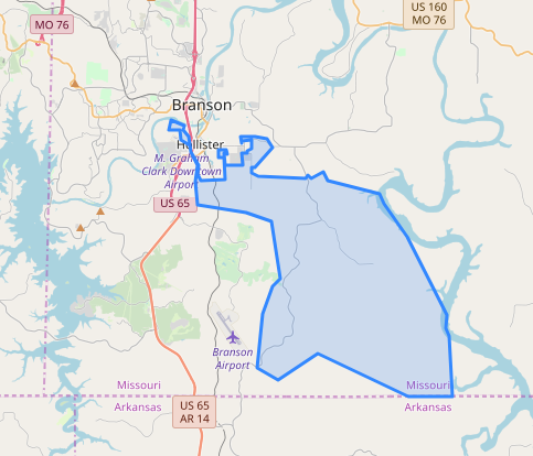 White River Connect service availability map for the Kirbyville and Hollister areas.